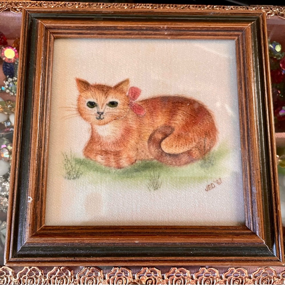 Vtg CAT THEOREM PAINTING Velvet